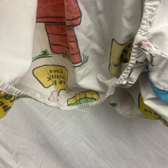 Vintage 1971 Peanuts Twin Size Fitted Sheet Bedsheet Charlie Brown Snoopy Fabric - Picture 9 of 13